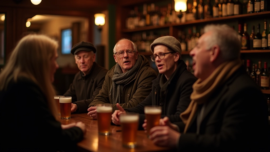 Group of people aged 40-65 singing together at a sea shanty sing-along event